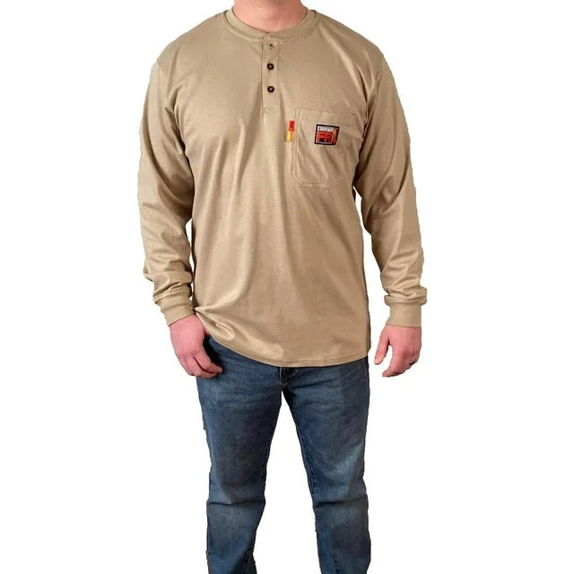 COMEAUX CAPS Comeaux Caps 19372FR-4XL-KH Fr Henley Shirt Khaki 4XL