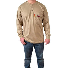 COMEAUX CAPS Comeaux Caps 19352FR-2XL-KH Fr Henley Shirt Khaki 2XL