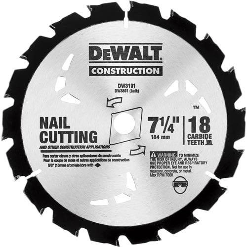 DEWALT Dewalt DW3191 7-1/4 in 18T Rock Carbide Circular Saw Blade