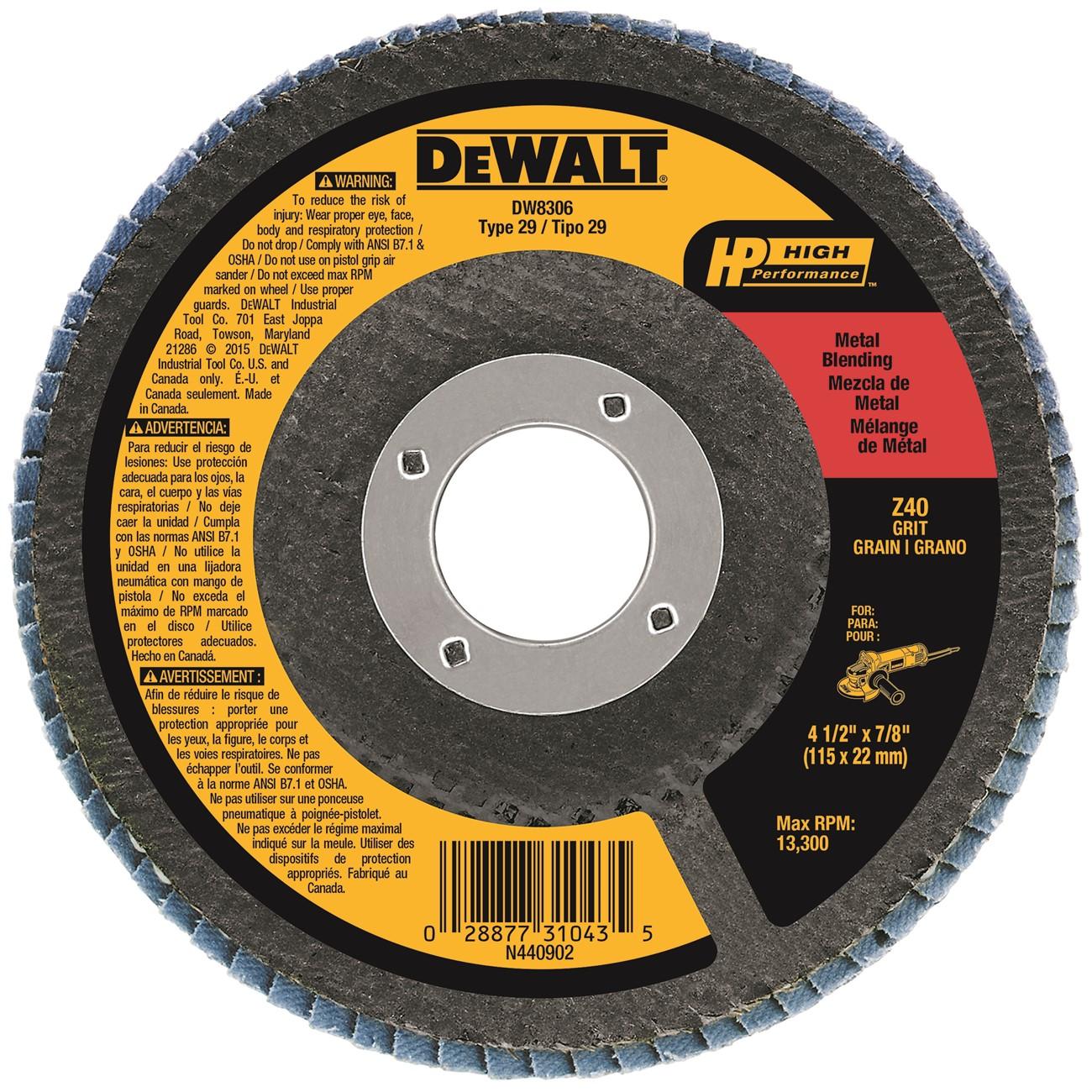 DEWALT Dewalt DW8306 Flap Disc 4-1/2 in 7/8 in 40 Grit