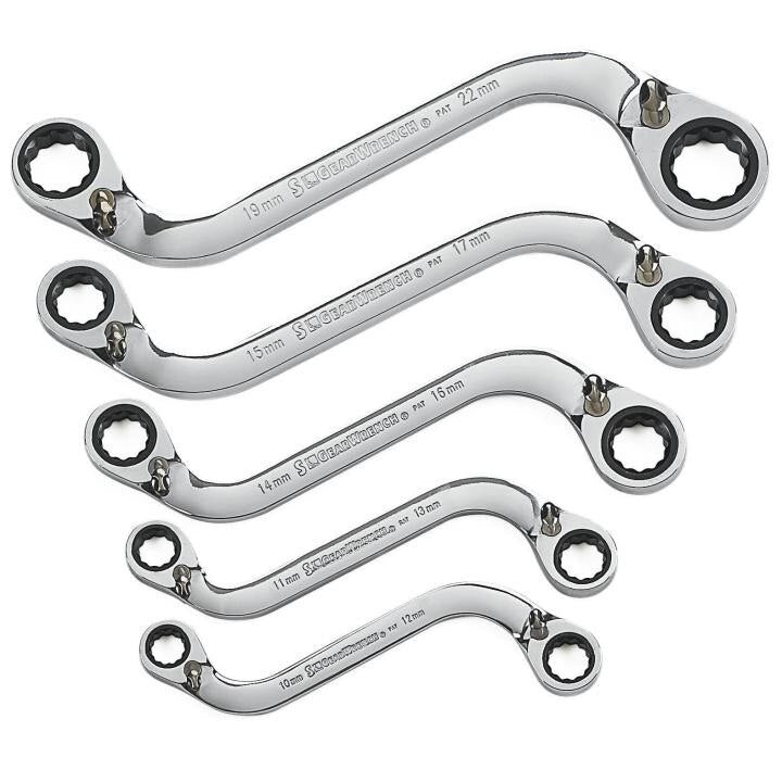 APEX Apex 85299 S-shape Ratcheting Wrench Set 12 Point 5 Pc