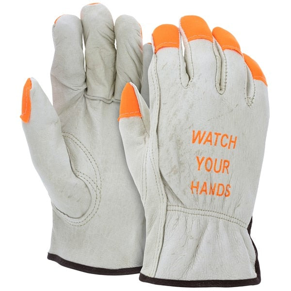 MCR SAFETY Mcr Safety 3413HVIXL Pigskin Driver Glove Xl Orange