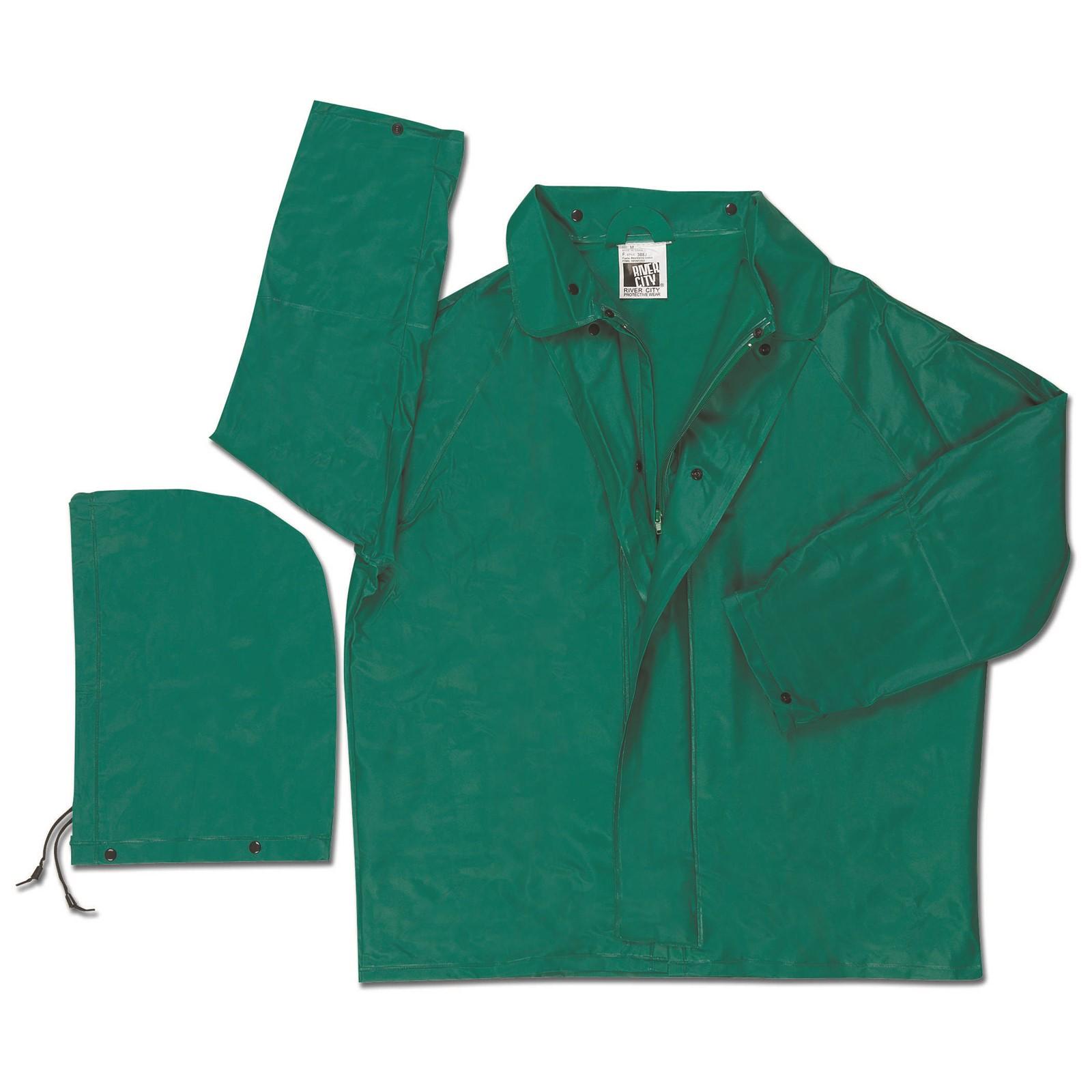 MCR SAFETY Mcr Safety 388JXL Fr Rain Jacket Detachable Hood Green