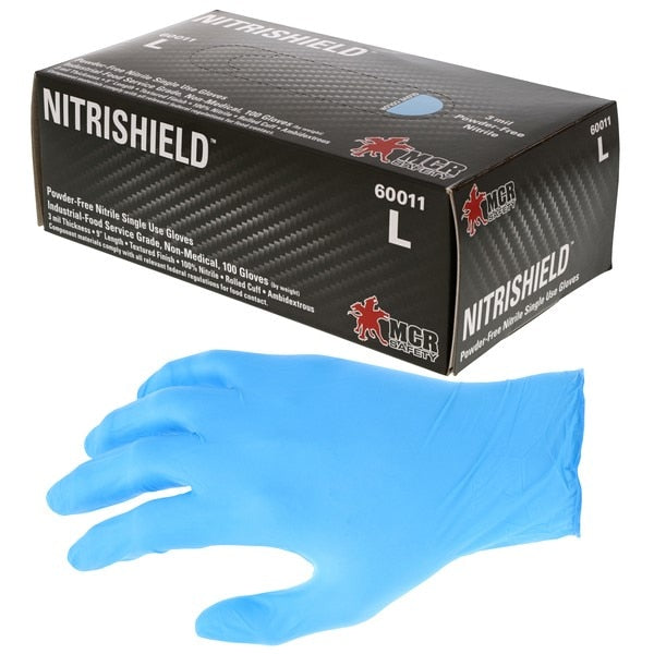 MCR SAFETY Mcr Safety 60011L Nitrile Disposable Gloves 3 Mil Large Blue