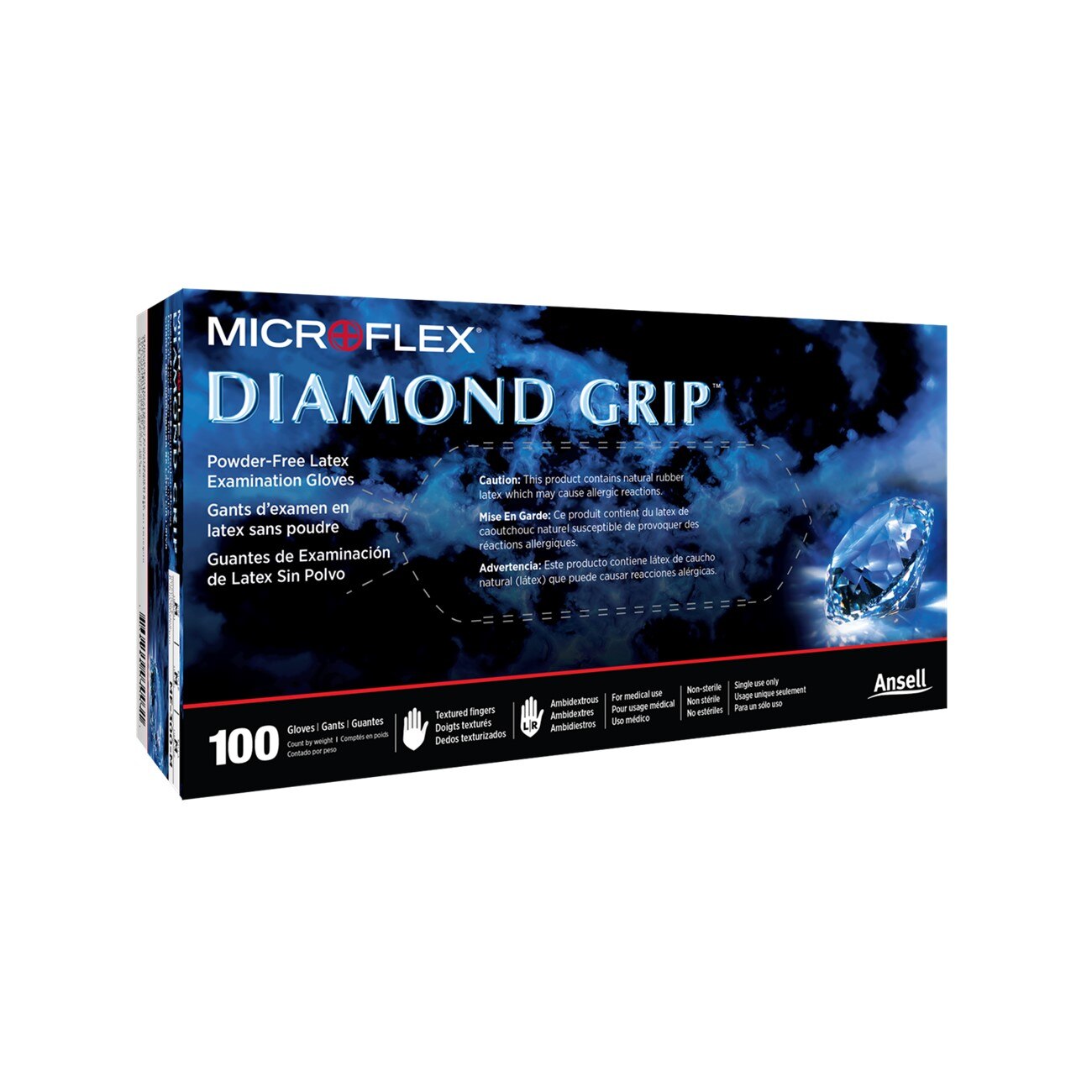 ANSELL Ansell MF-300-S Microflex Diamond Grip Latex Exam Gloves S