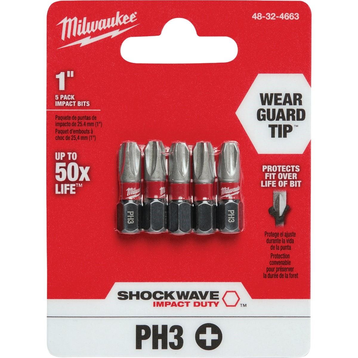 MILWAUKEE Milwaukee 48-32-4663 Shockwave Phillips 3 Insert Bit 5-pack