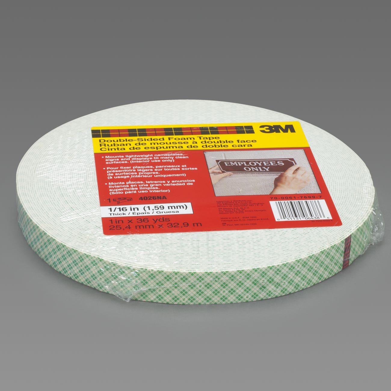 3M 3M 7010333769 Double Coated Urethane Foam Tape 4026 12inx36yd