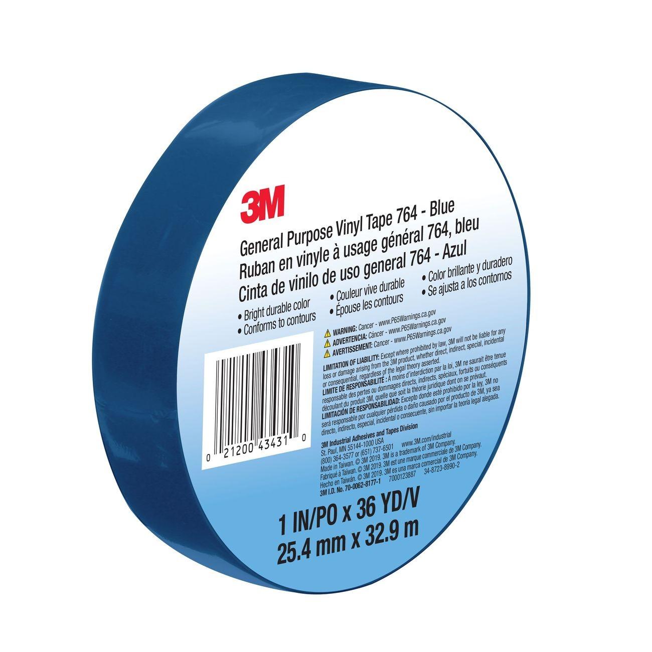 3M 3M 7000123887 Vinyl Tape 764 Blue 1 in X 36 Yd 5.0 Mil