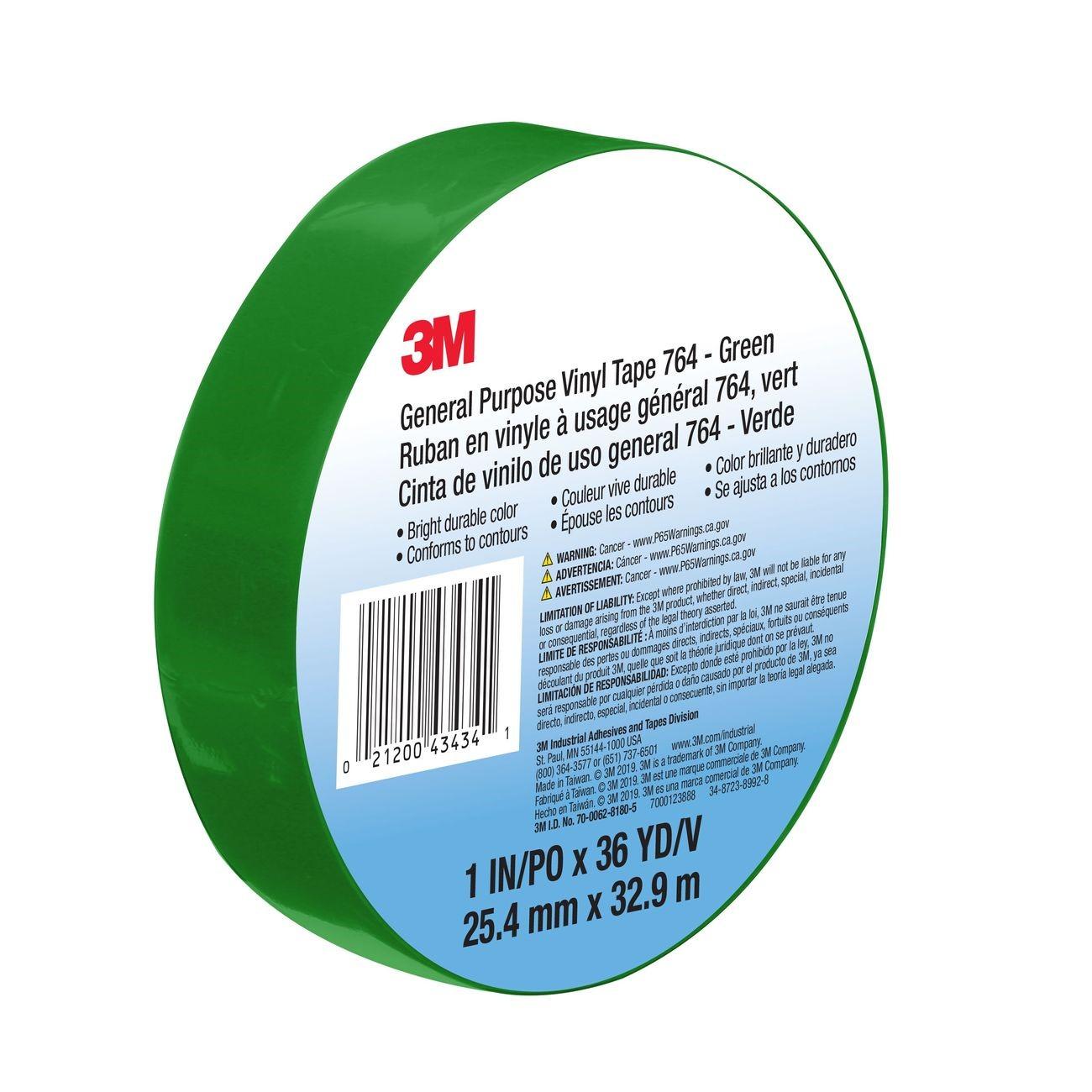 3M 3M 7000123888 Vinyl Tape 764 Green 1 in X 36 Yd 5.0 Mil