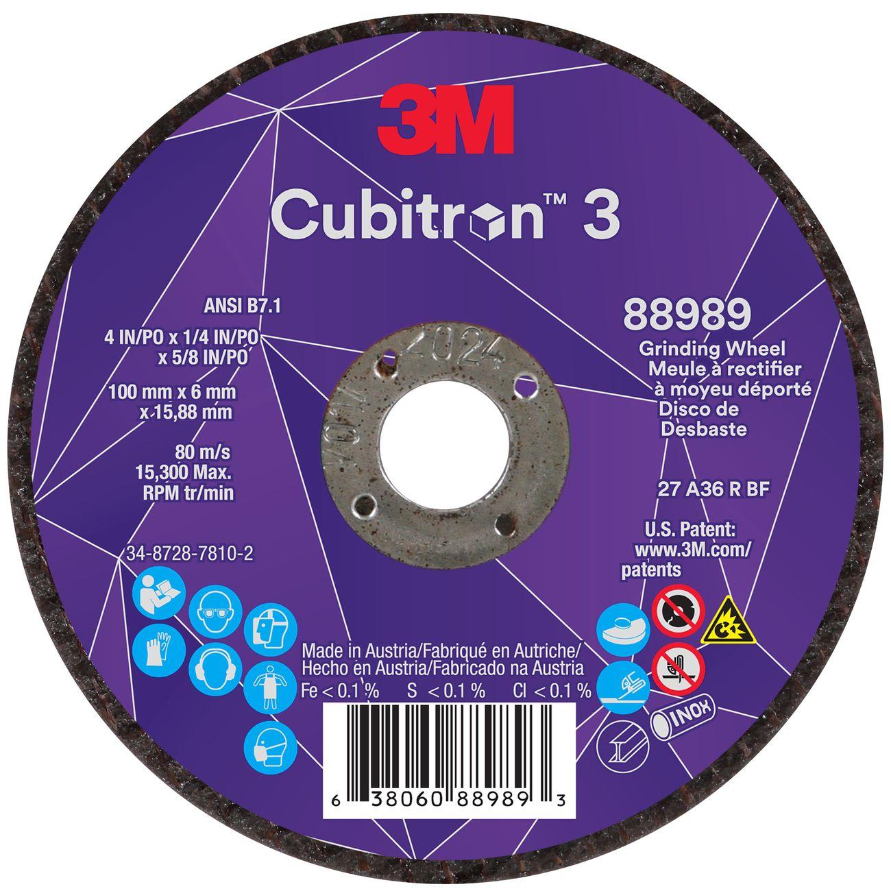 3M 3M 7100303964 Cubitrona 3 Grinding Wheel 4 in 1/4 in