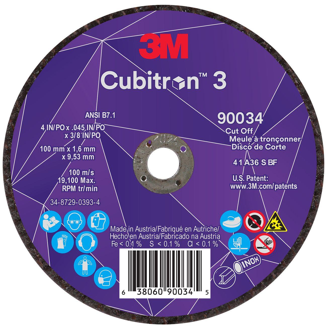 3M 3M 7100304004 Cubitrona 3 Cut-off Wheel 4 in 36+ Grit
