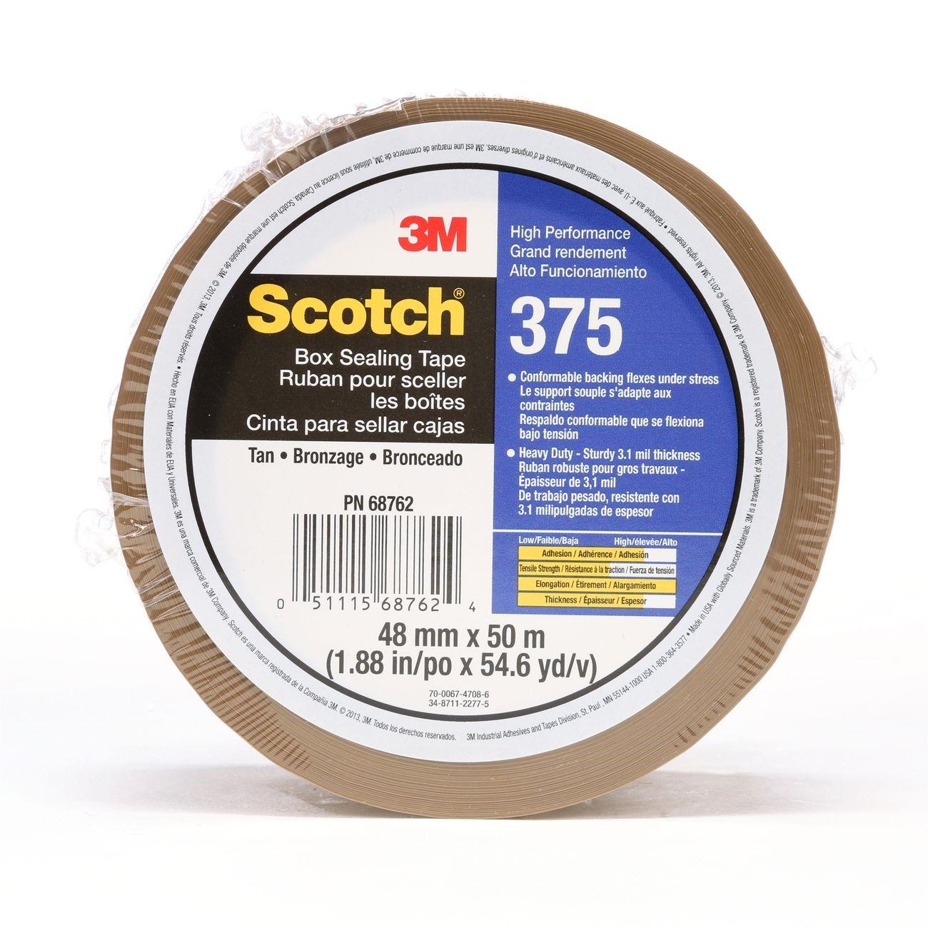 3M 3M 7010374960 Scotch 375 Box Sealing Tape Tan 1.88 in