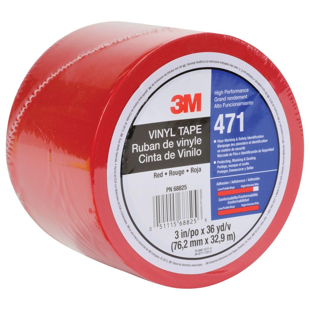 3M 3M 7100064525 Vinyl Tape 471 Red 3in X 36yd 5.2 Mil