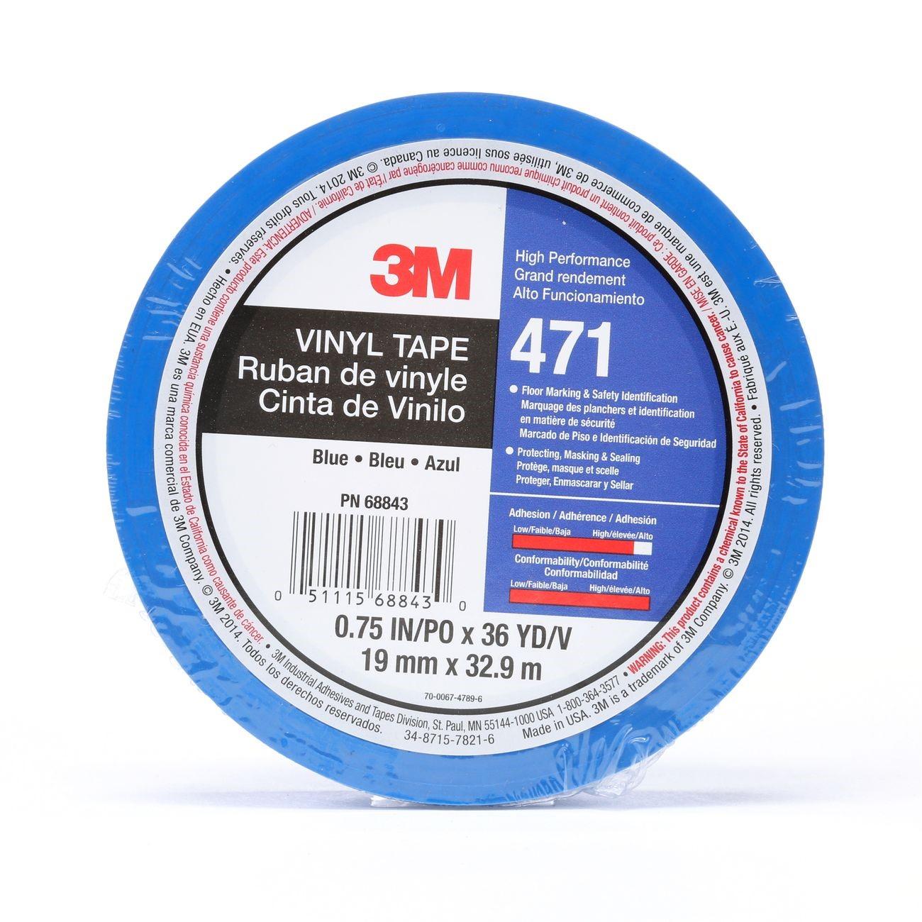 3M 3M 7100044653 Vinyl Tape 471 Blue 3/4 in X 36 Yd 5.2 Mil