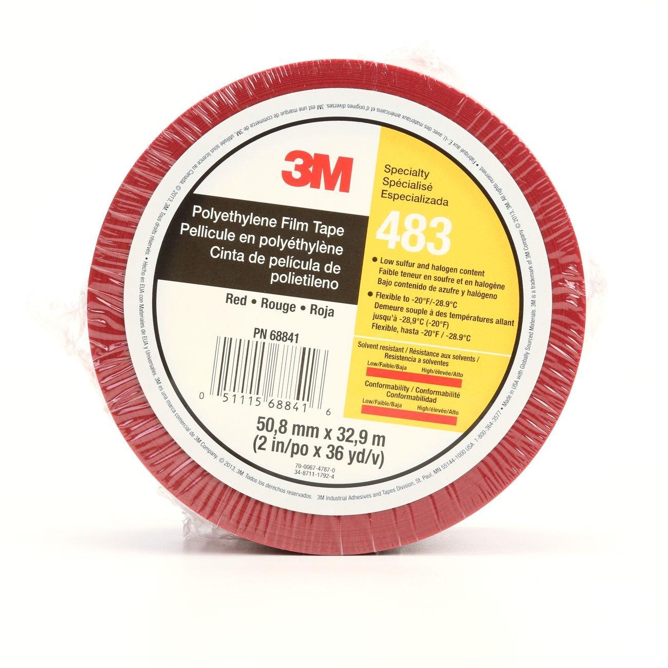 3M 3M 7010375084 Polyethylene Film Tape 483 Red 2in X 36yd