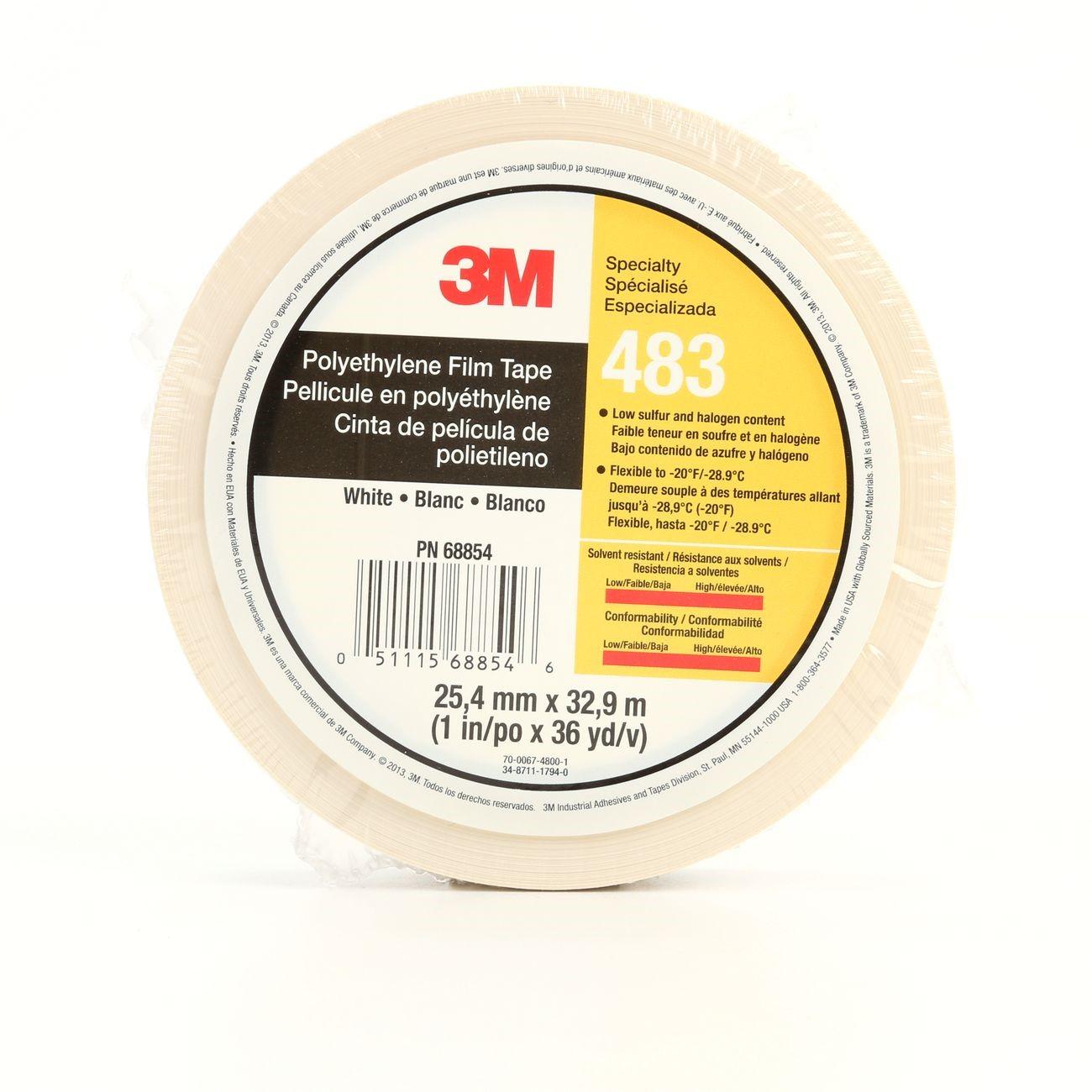 3M 3M 7010302435 Polyethylene Film Tape 483 White 1in X 36yd