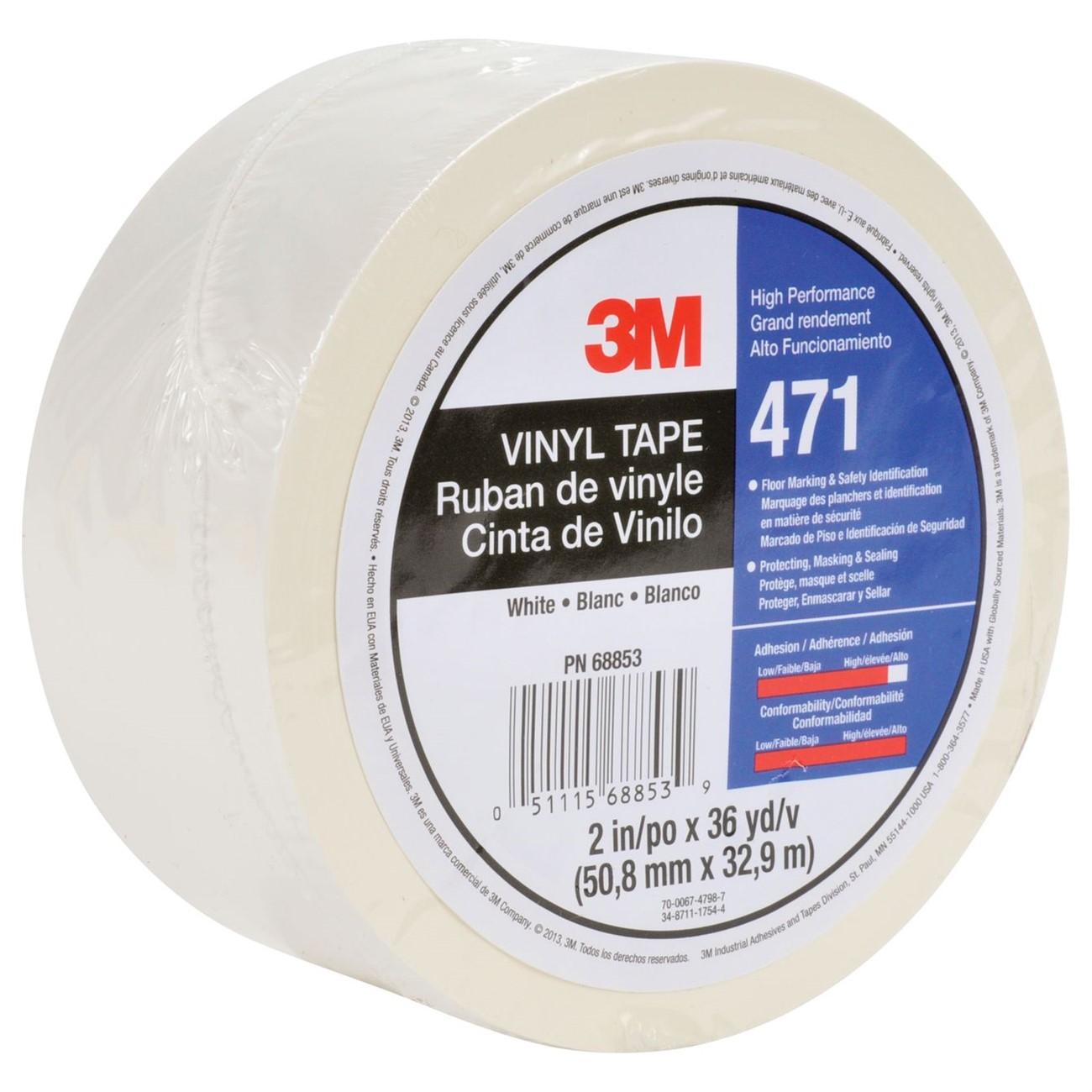 3M 3M 7100044650 Vinyl Tape 471 White 2in X 36yd 5.2 Mil