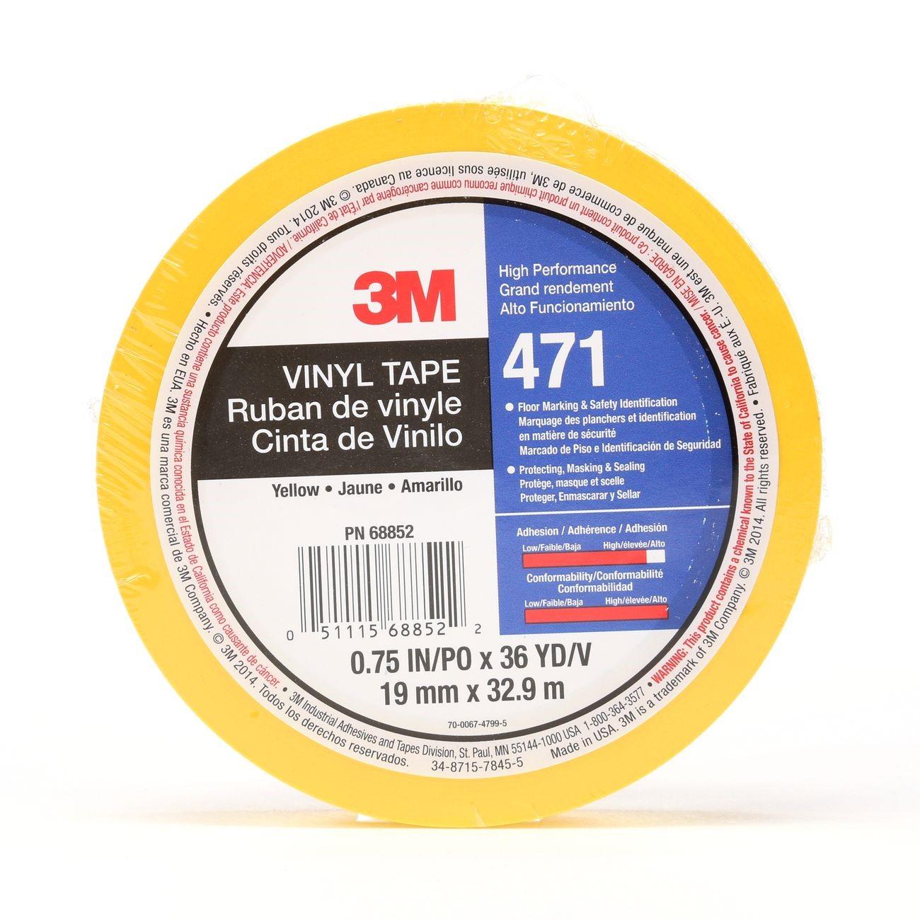 3M 3M 7100044627 Vinyl Tape Yellow 0.75in X 36yd 5.2 Mil