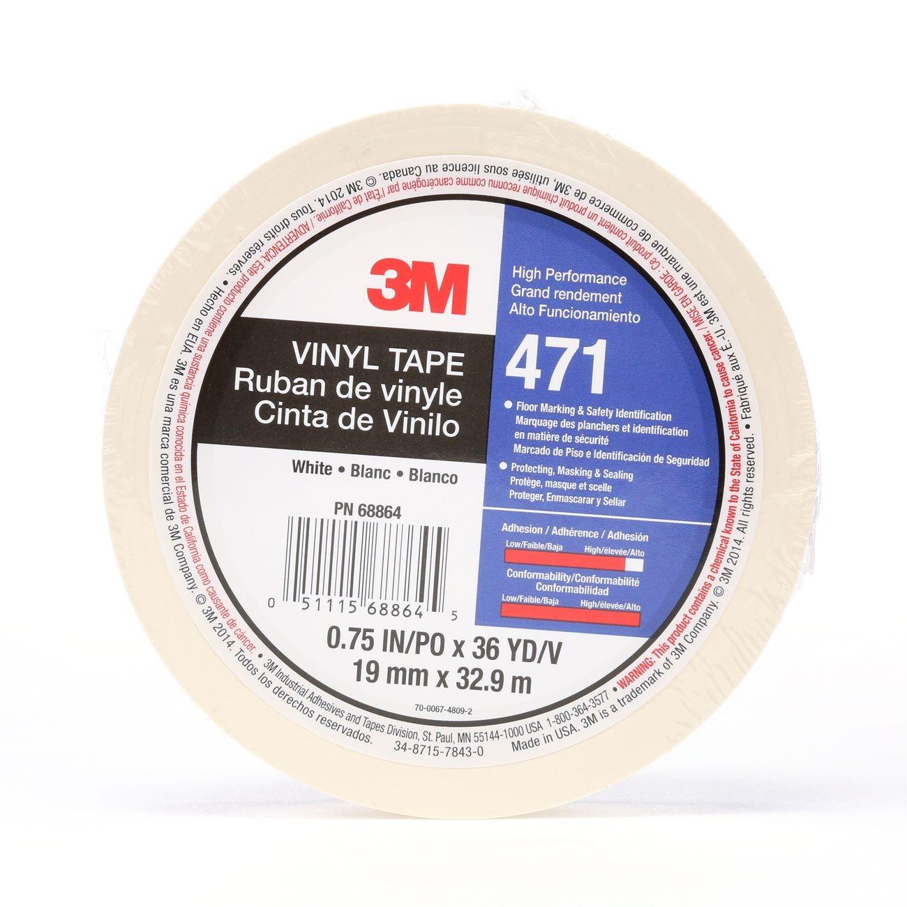 3M 3M 7100044643 Vinyl Tape 471 White 0.75in X 36yd 5.2 Mil