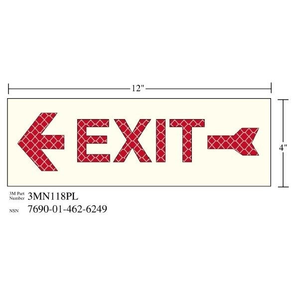 3M 3M 7010389818 Photoluminescent Shipboard Exit Sign 12x4