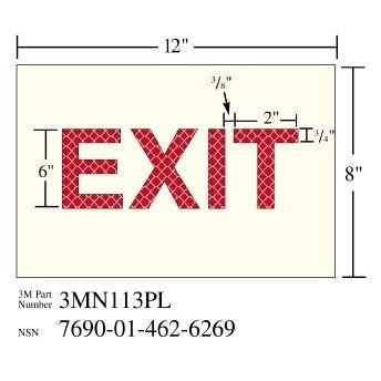 3M 3M 7010302551 Photoluminescent Film Exit Sign 12x8 in