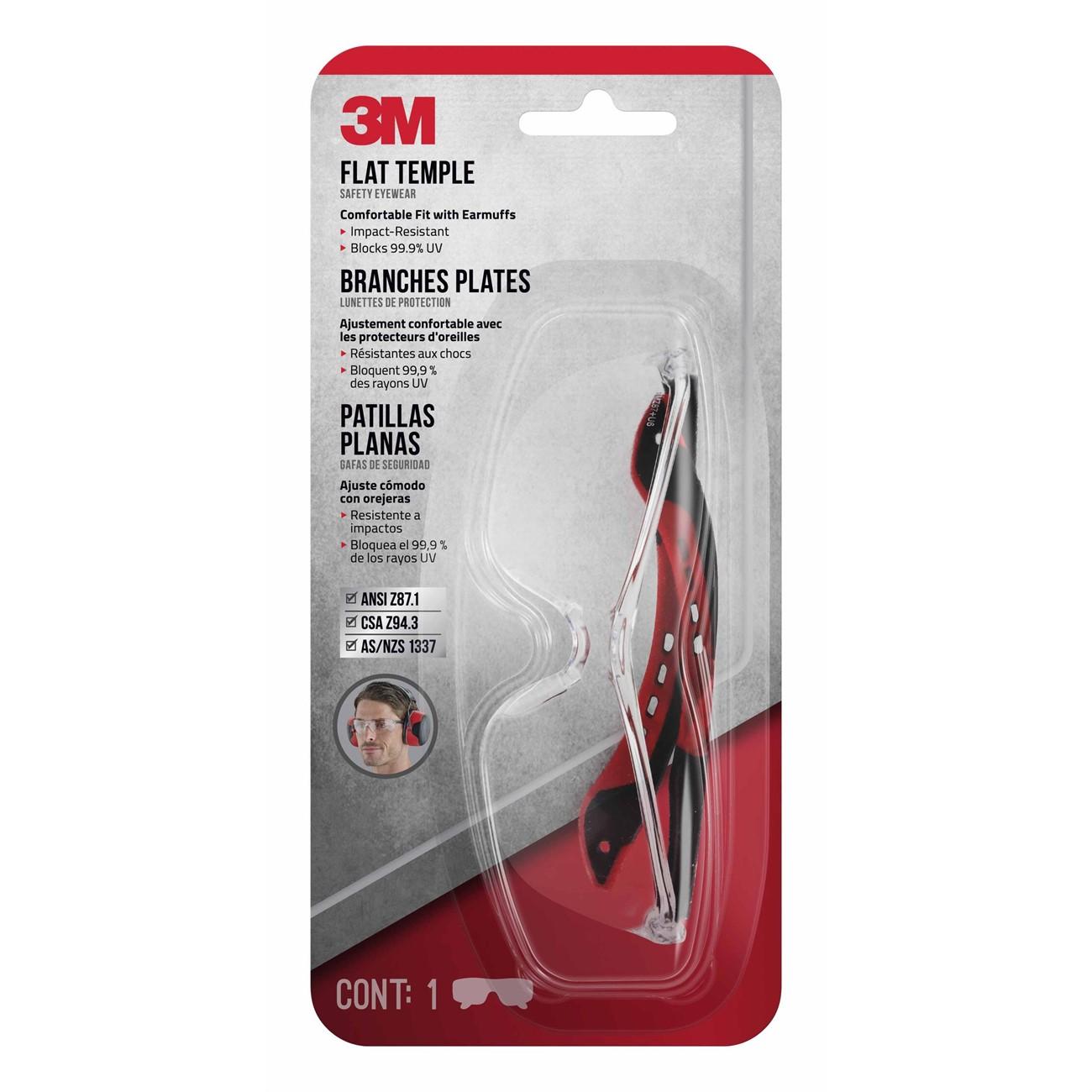 3M 3M 7100166596 Flat Temple Safety Glasses Clear
