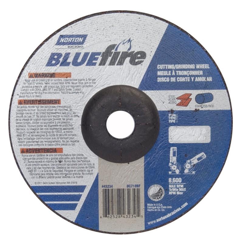 NORTON Norton 662528-43234 Blue Fire Type 27 Grinding Wheel 7in