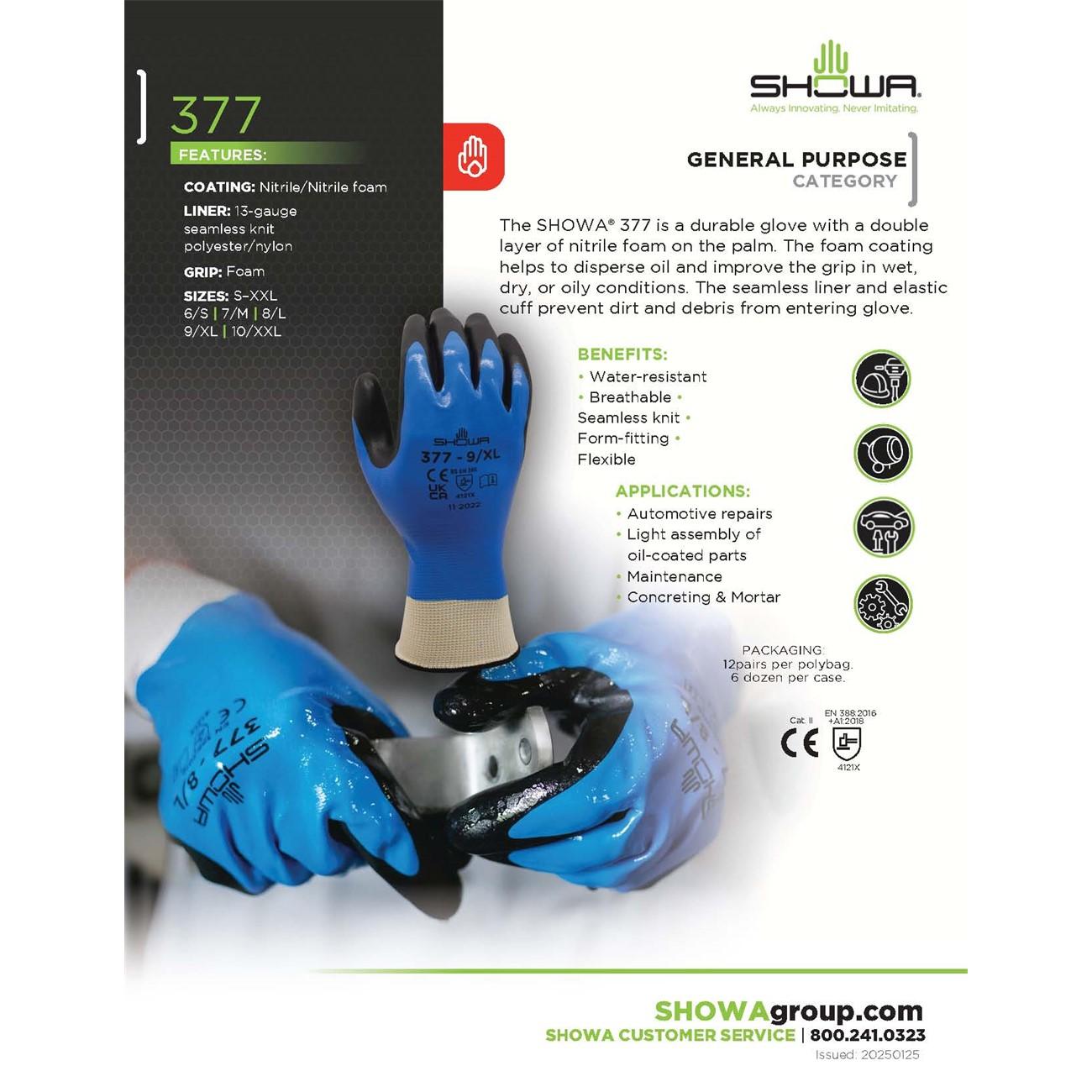 SHOWA Showa 377M-07 Nitrile Foam Glove Medium 10.5 in