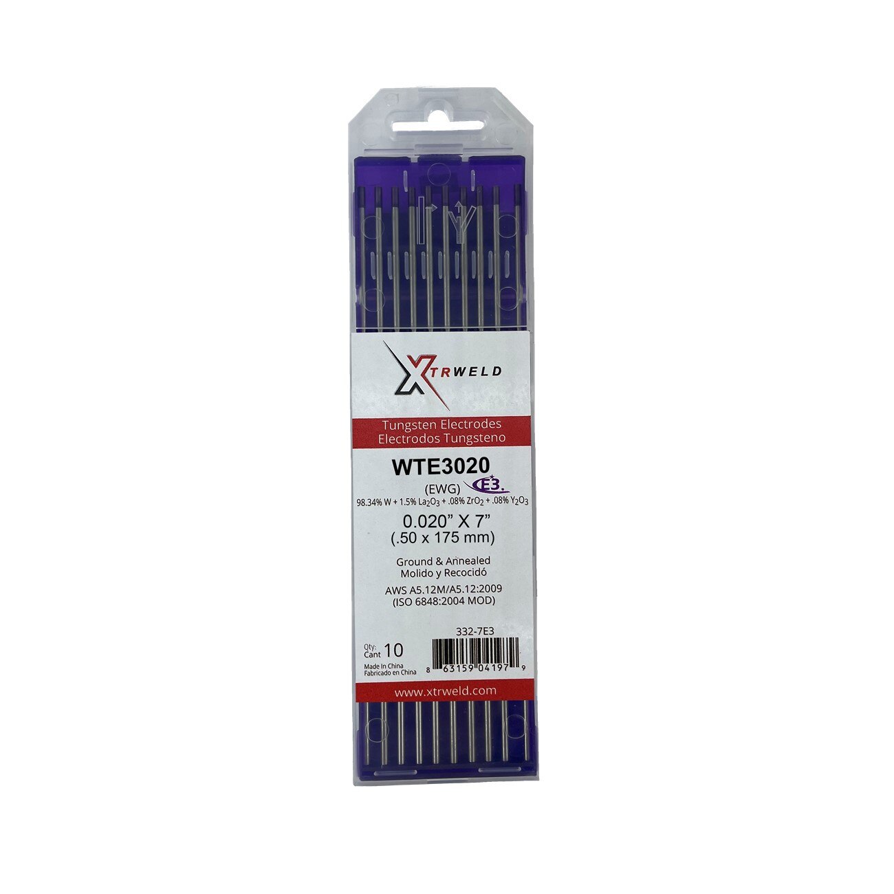 XTRWELD Xtrweld WTE3020 E3 Tungsten Electrode 0.020 in X 7 in 10-pack