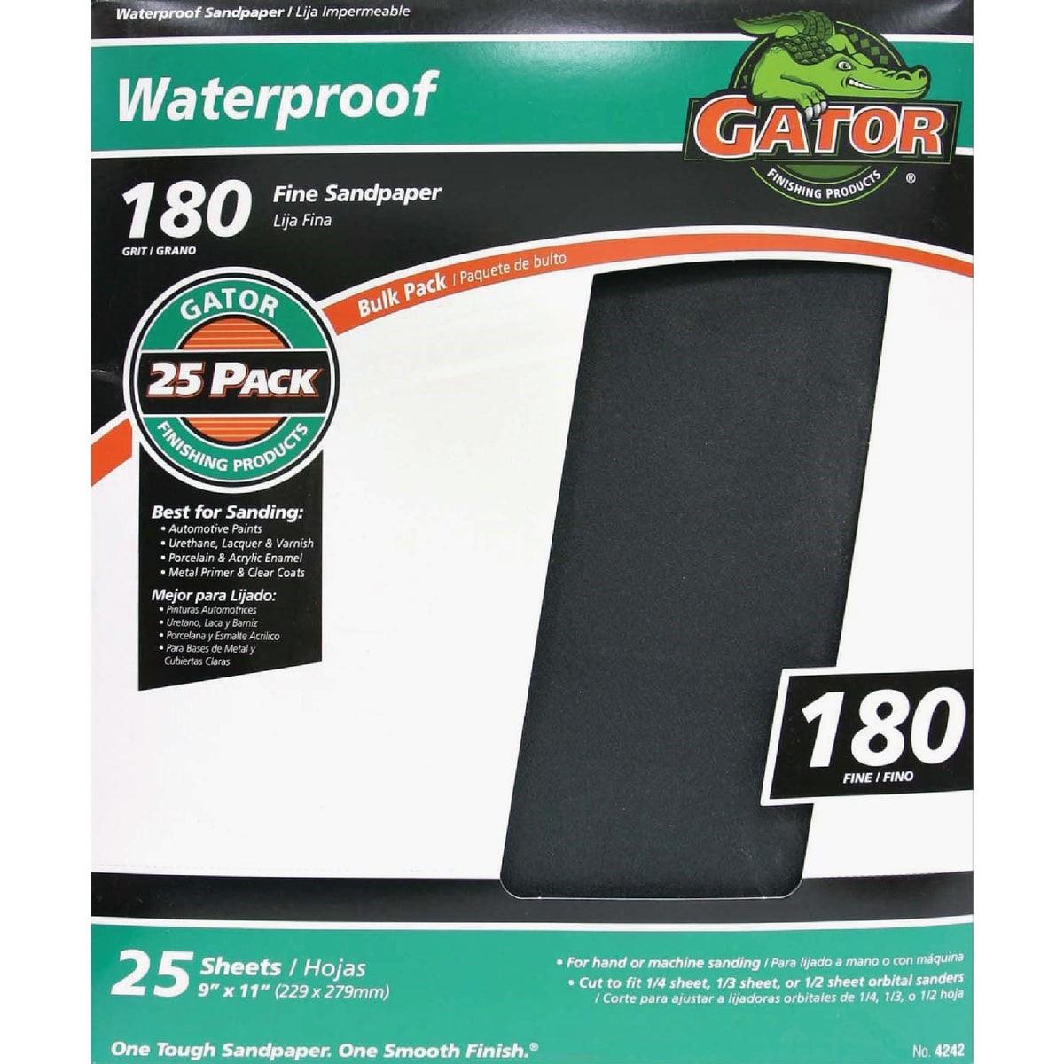 GATOR Gator 4242 Waterproof Sandpaper 180 Grit 9x11 in 25 Pack