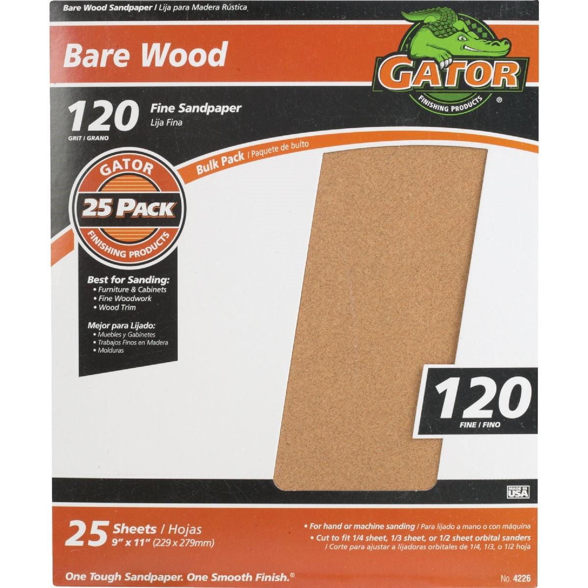 GATOR Gator 4226 Fine Sandpaper 120 Grit 9x11 in 25 Pack
