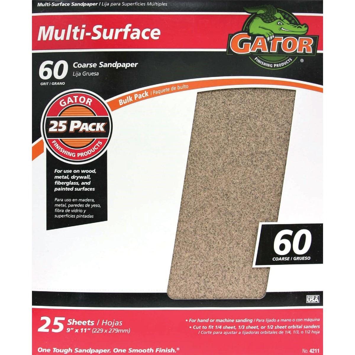 GATOR Gator 4211GA Multi-surface Sandpaper 60 Grit 9x11 in 25-pack