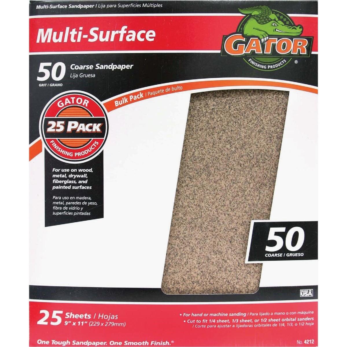 GATOR Gator 4212 Multi-surface Sandpaper 50 Grit 9x11 in 25 Pack