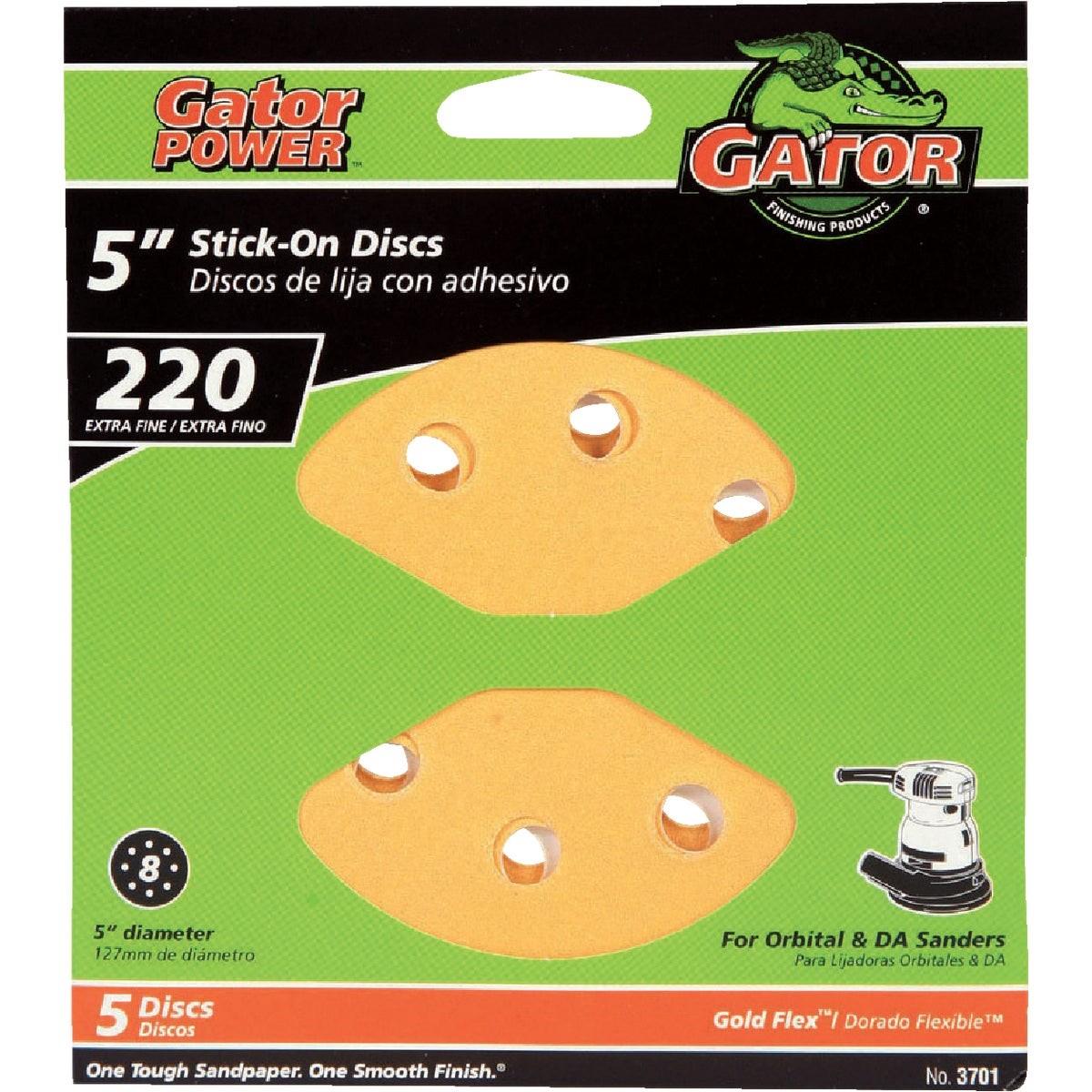 GATOR Gator 3701GA 220-grit 5 in 8-hole Vented Psa Sanding Disc 5-pack