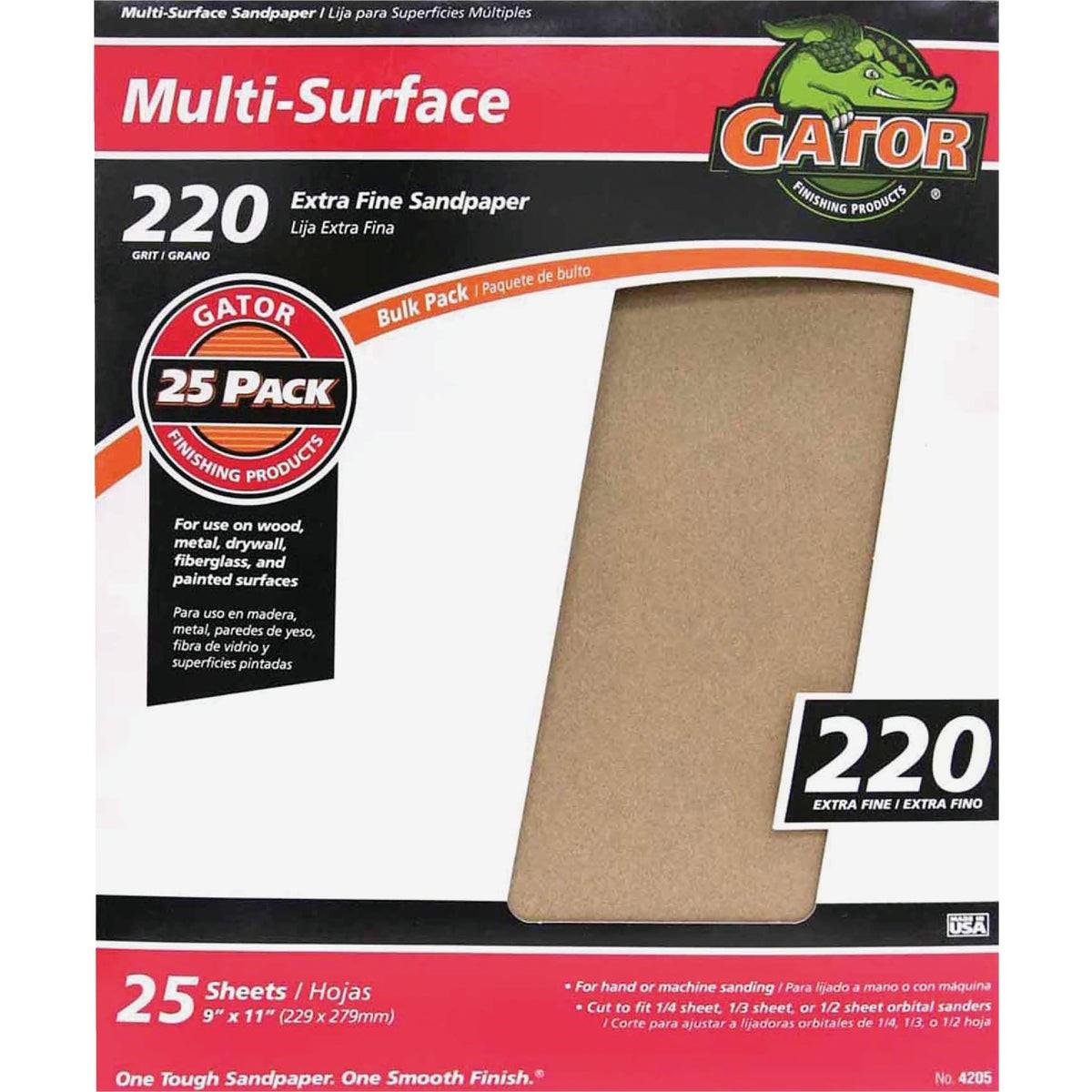 GATOR Gator 4205 220 Grit Multi-surface Sandpaper 9x11 in 25 Pack