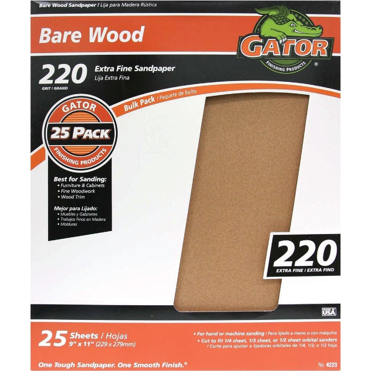 GATOR Gator 4223 Bare Wood Sandpaper 220 Grit 9x11 in 25 Pack