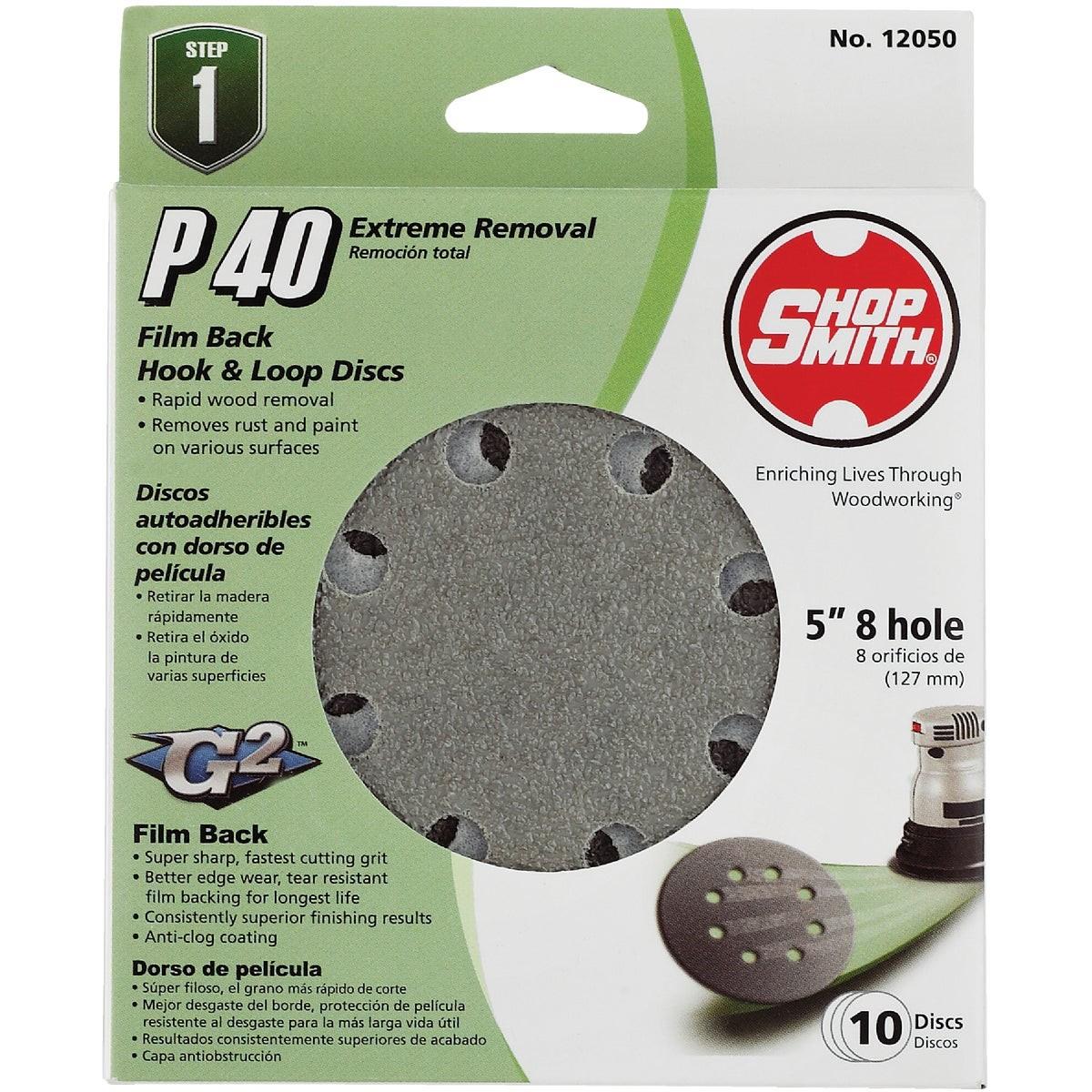 GATOR Gator 9020 Sanding Disc 5 in 40 Grit 8-hole Hook Loop 10-pack