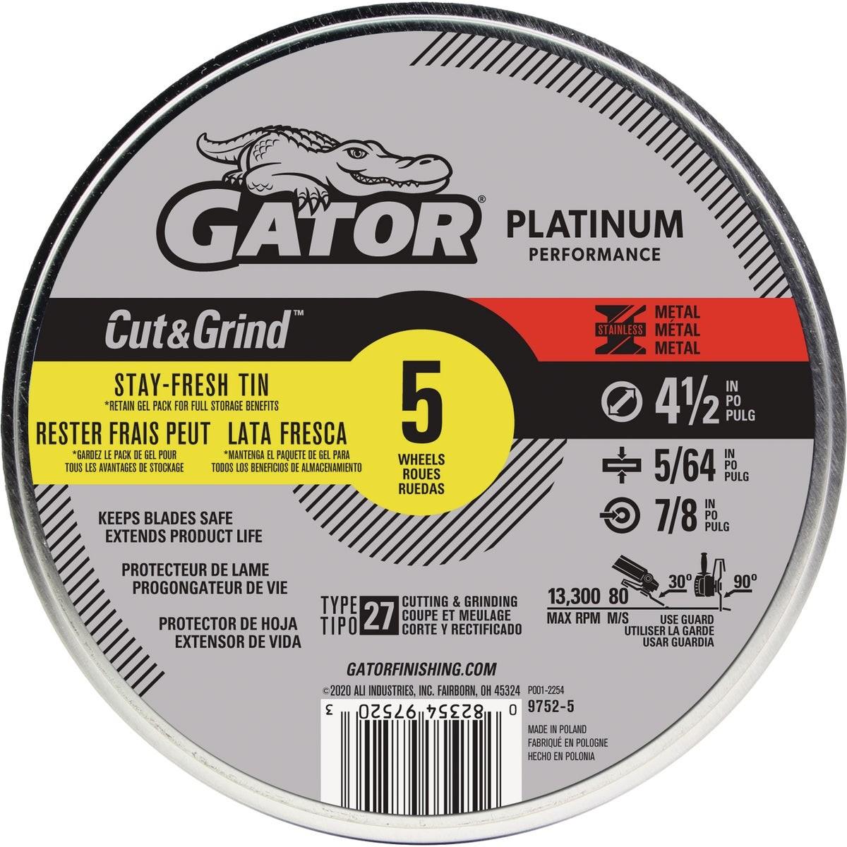 GATOR Gator 97525 Type 27 Cut-off Wheel 4.5 in Metal Stainless 5-pack