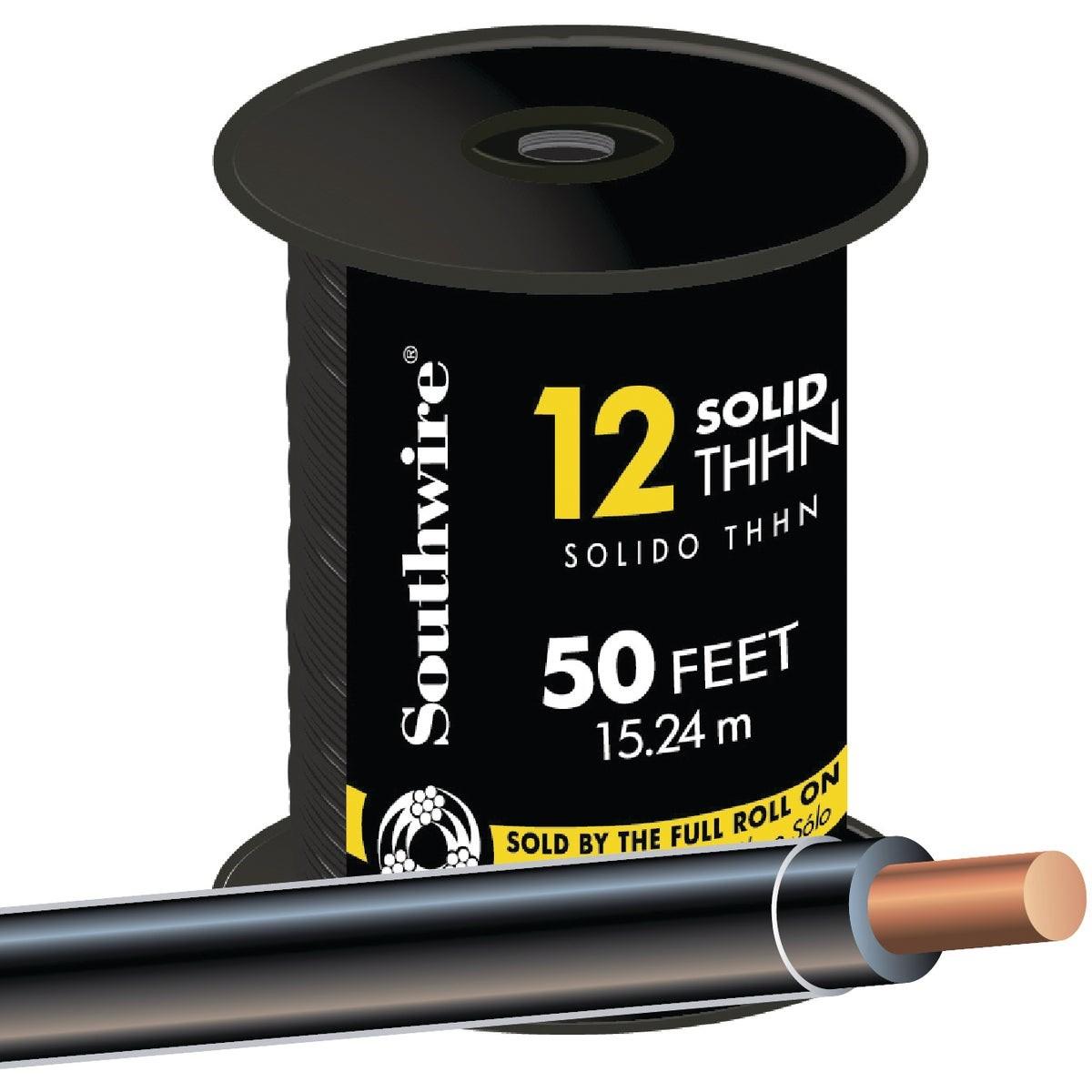 SOUTHWIRE Southwire 11587383 Thhn Wire 12 Awg Solid 50 Ft Black