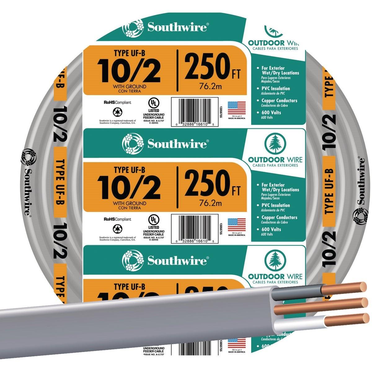 SOUTHWIRE Southwire 13056755 10 Awg 2-conductor Ufw/g Wire 250 Ft