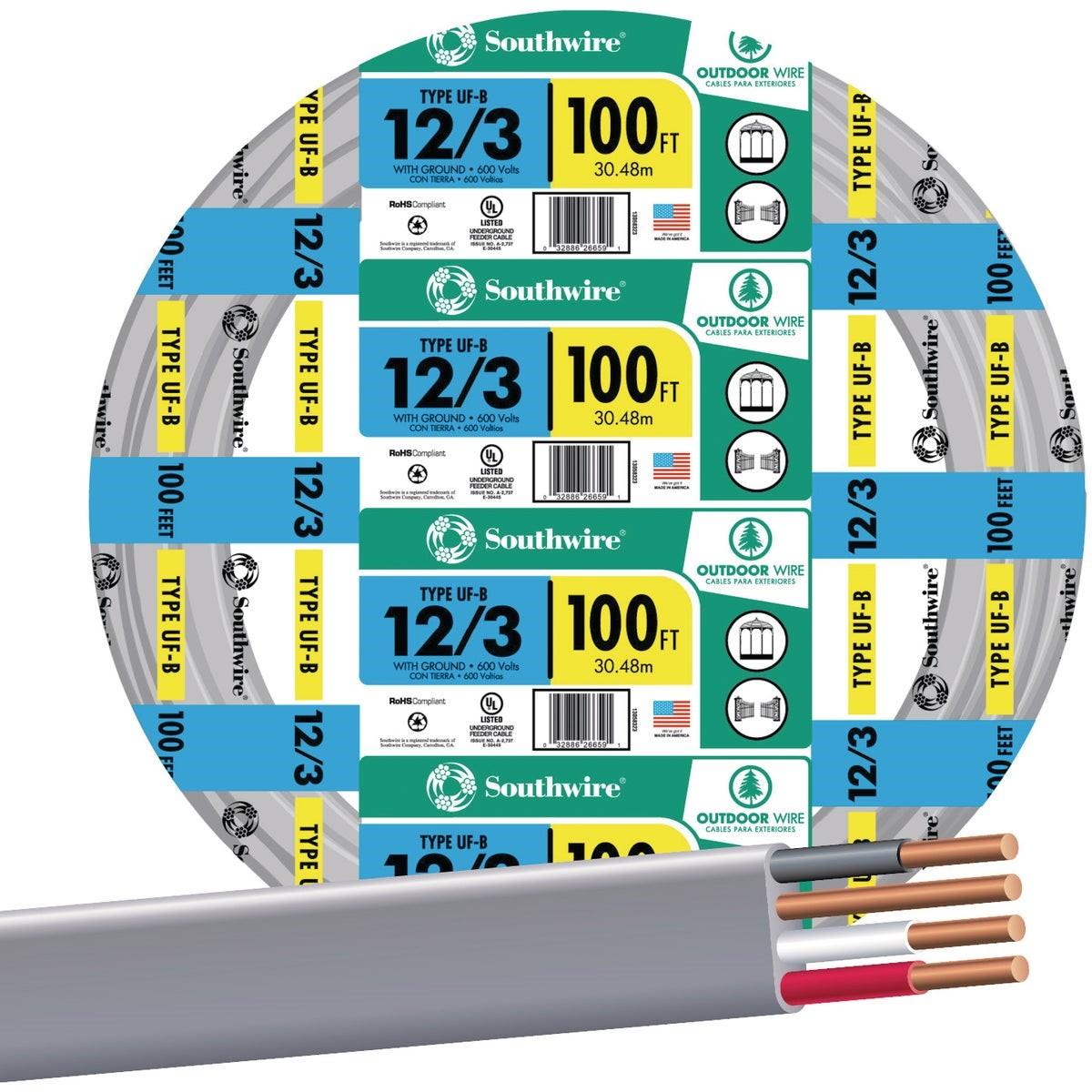 SOUTHWIRE Southwire 13058323 Uf-b Wire 12 Awg 3-conductor 100 Ft