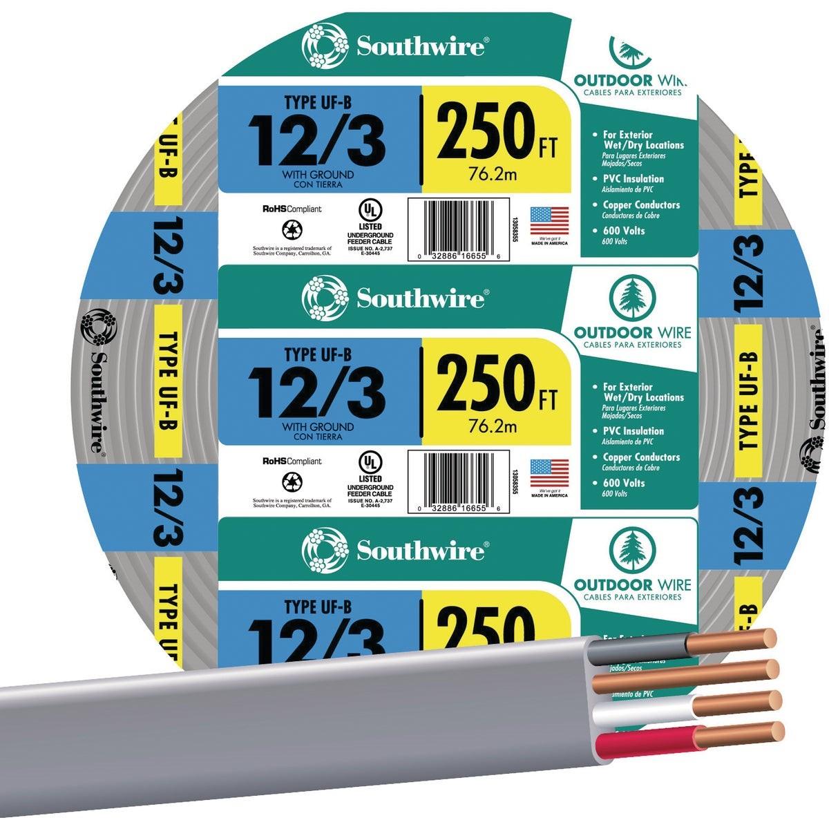 SOUTHWIRE Southwire 13058355 Uf-b Underground Feeder Wire 12 Awg 250 Ft