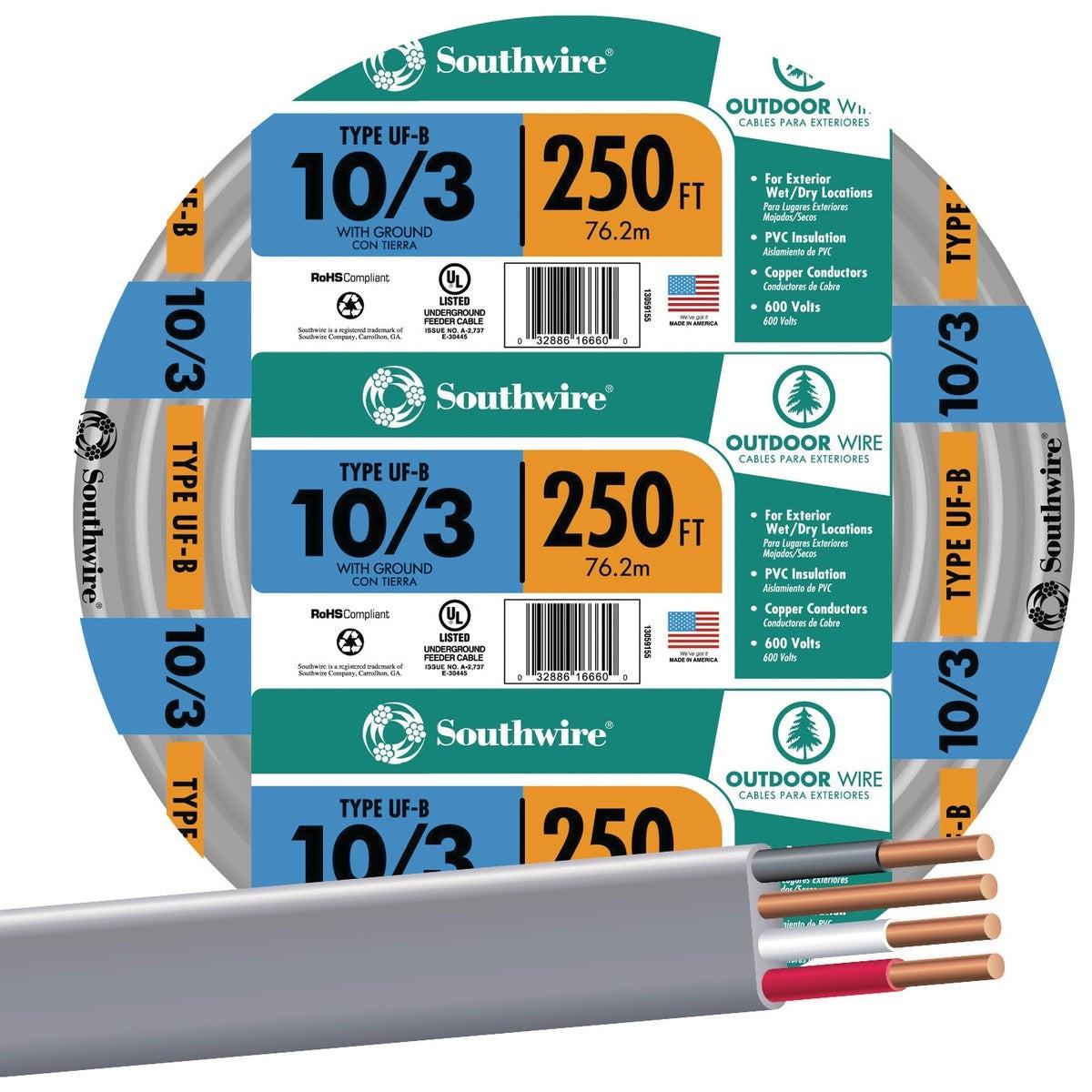 SOUTHWIRE Southwire 13059155 10 Awg 3-conductor Ufw/g Wire 250 Ft