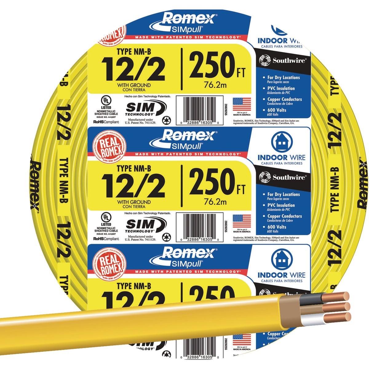 ROMEX Romex 28828255 Nm-b Wire 12/2 Solid 600V 250 Ft Yellow
