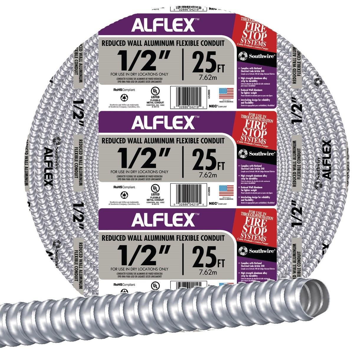 SOUTHWIRE Southwire 55082121 Flexible Aluminum Conduit 1/2 in 25 Ft
