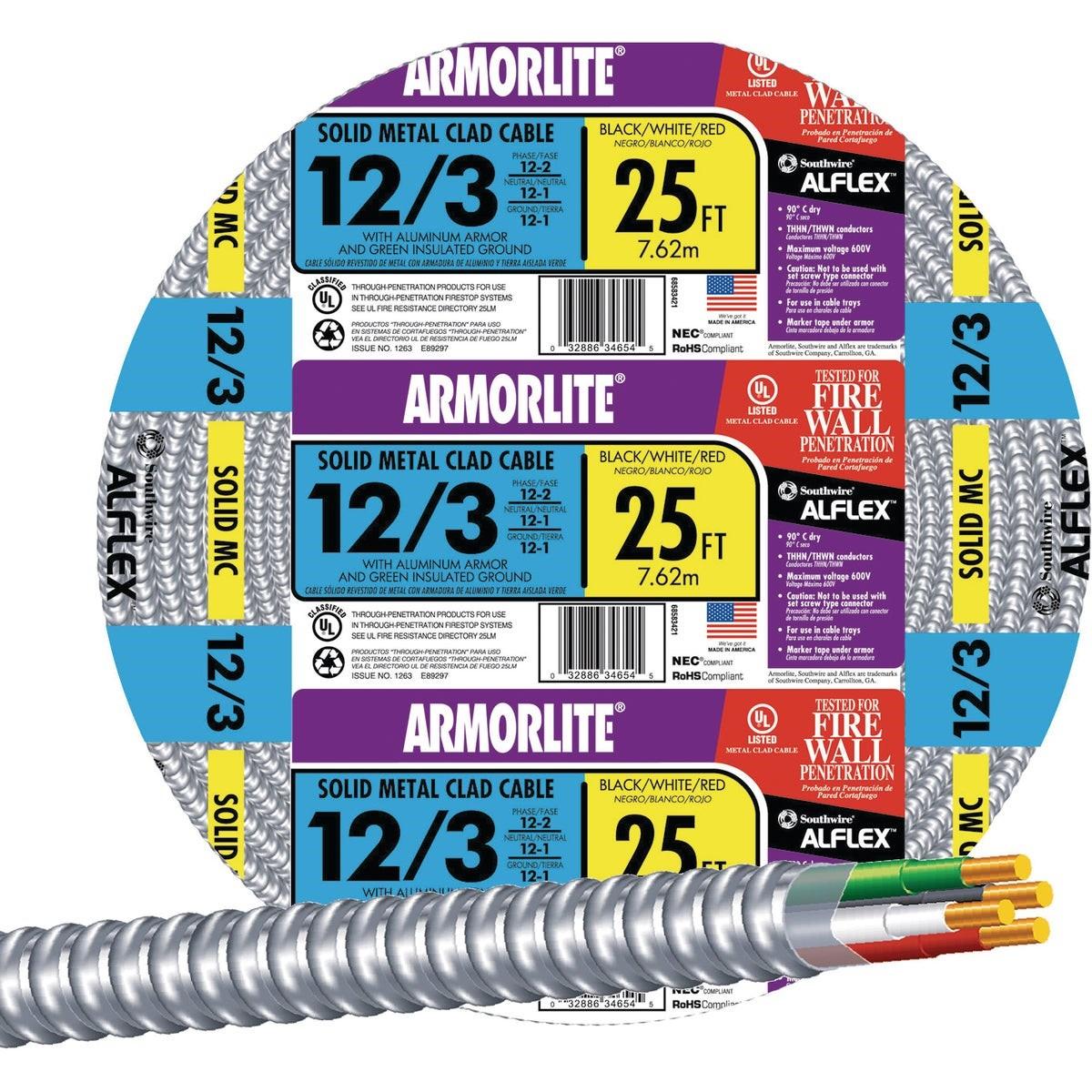 SOUTHWIRE Southwire 68583421 Mc Armored Cable 12/3 25 Ft