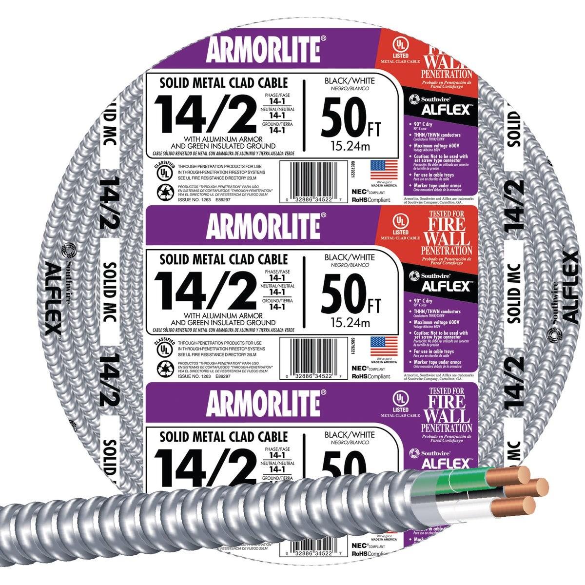 SOUTHWIRE Southwire 68579252 Mc Armored Cable 14/2 50 Ft