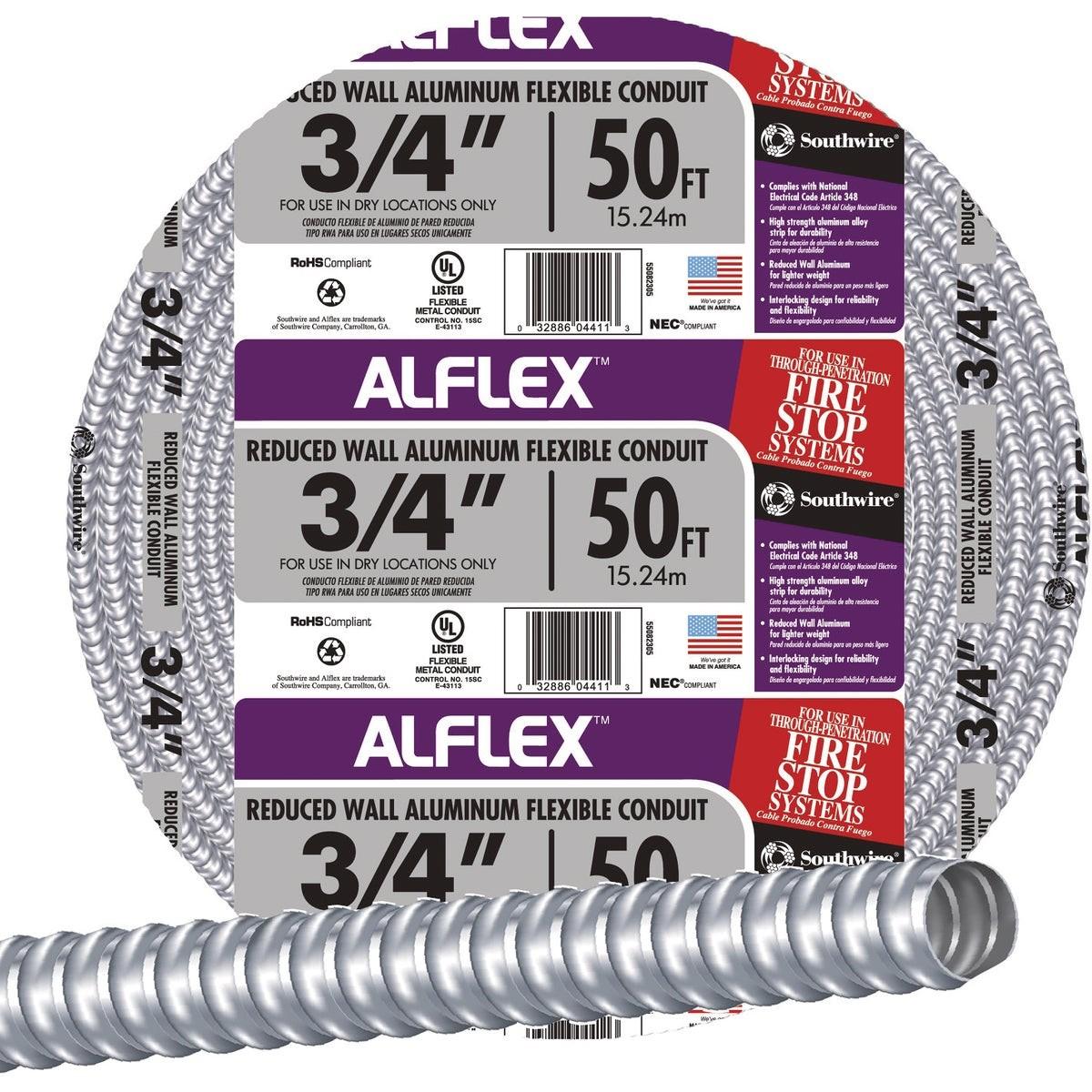 SOUTHWIRE Southwire 55082305 Flexible Aluminum Conduit 3/4 in 50 Ft