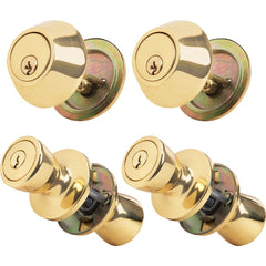STEEL PRO Honeywell BR7B91BD Polished Brass Deadbolt Door Knob Combo