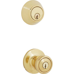 STEEL PRO Honeywell BR7B91B Polished Brass Deadbolt Door Knob Combo